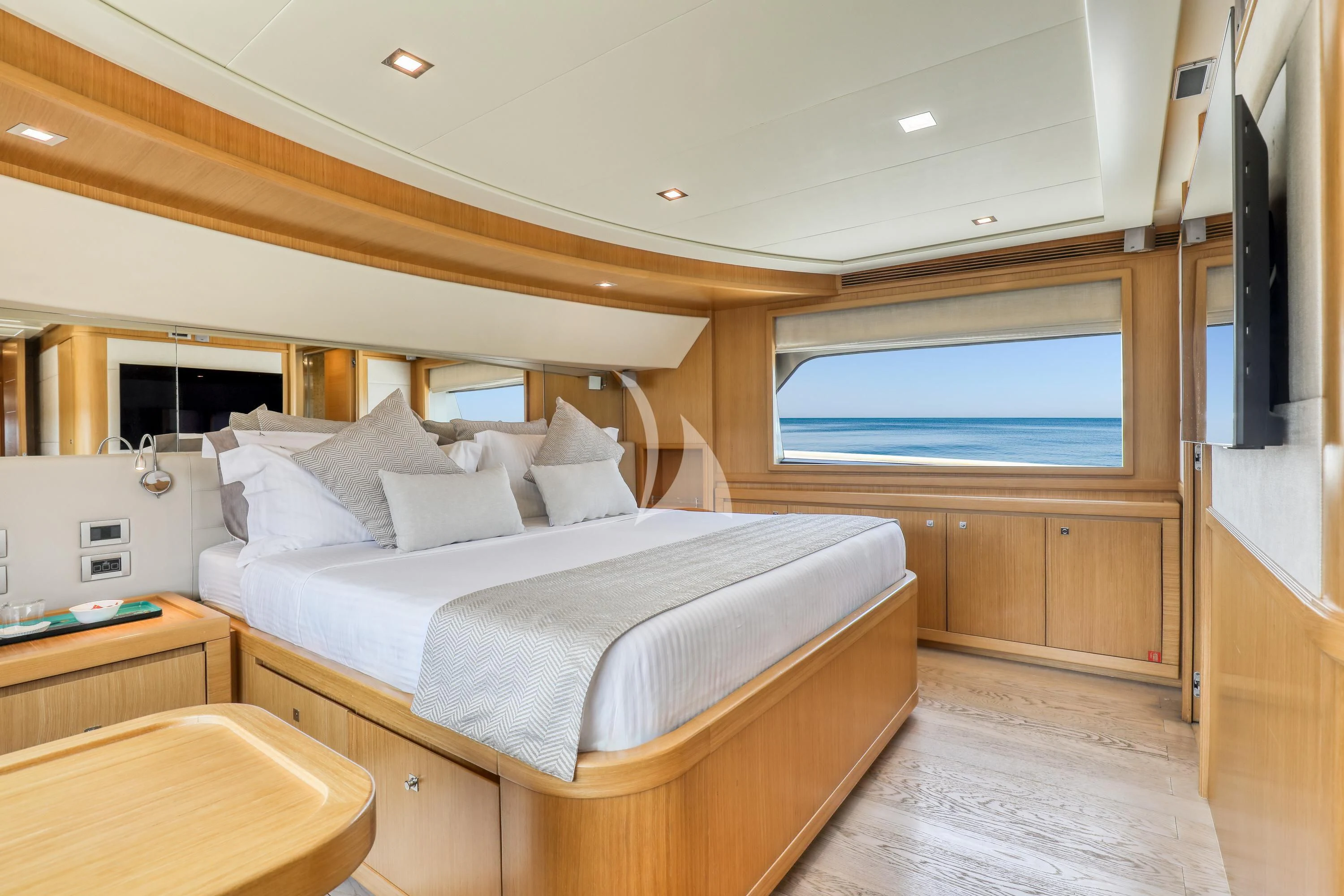 a bed in a room aboard EOLIA Yacht for Sale