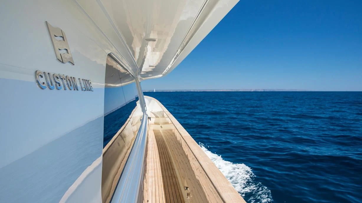 a white boat on the water aboard EOLIA Yacht for Sale