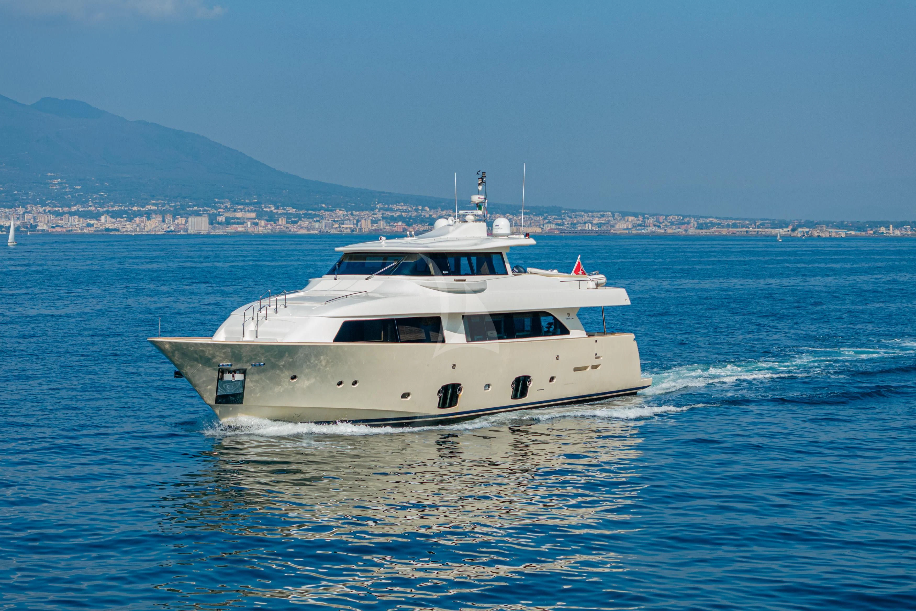 a white boat in the water aboard EOLIA Yacht for Sale