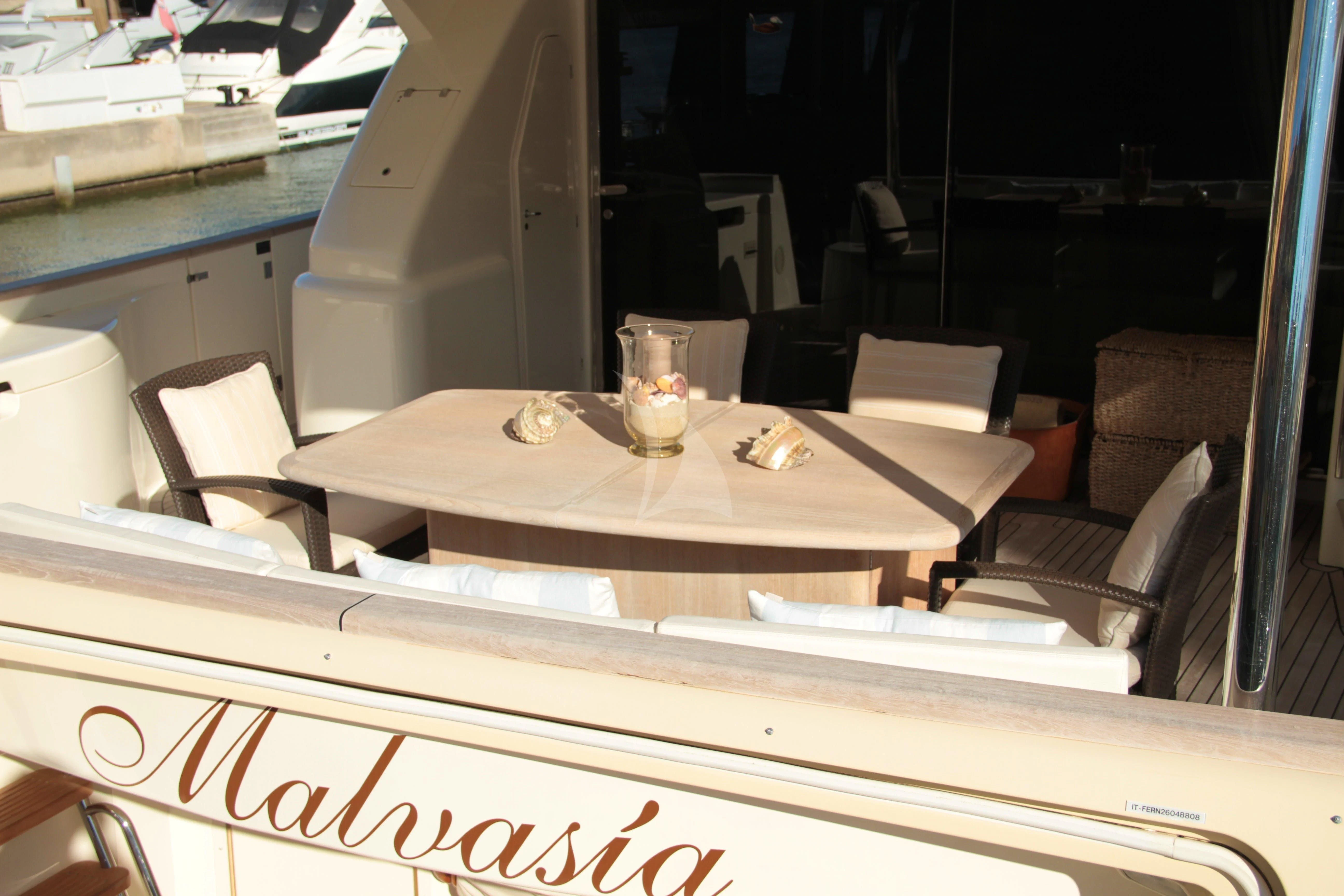 a table with glasses on it aboard EOLIA Yacht for Sale