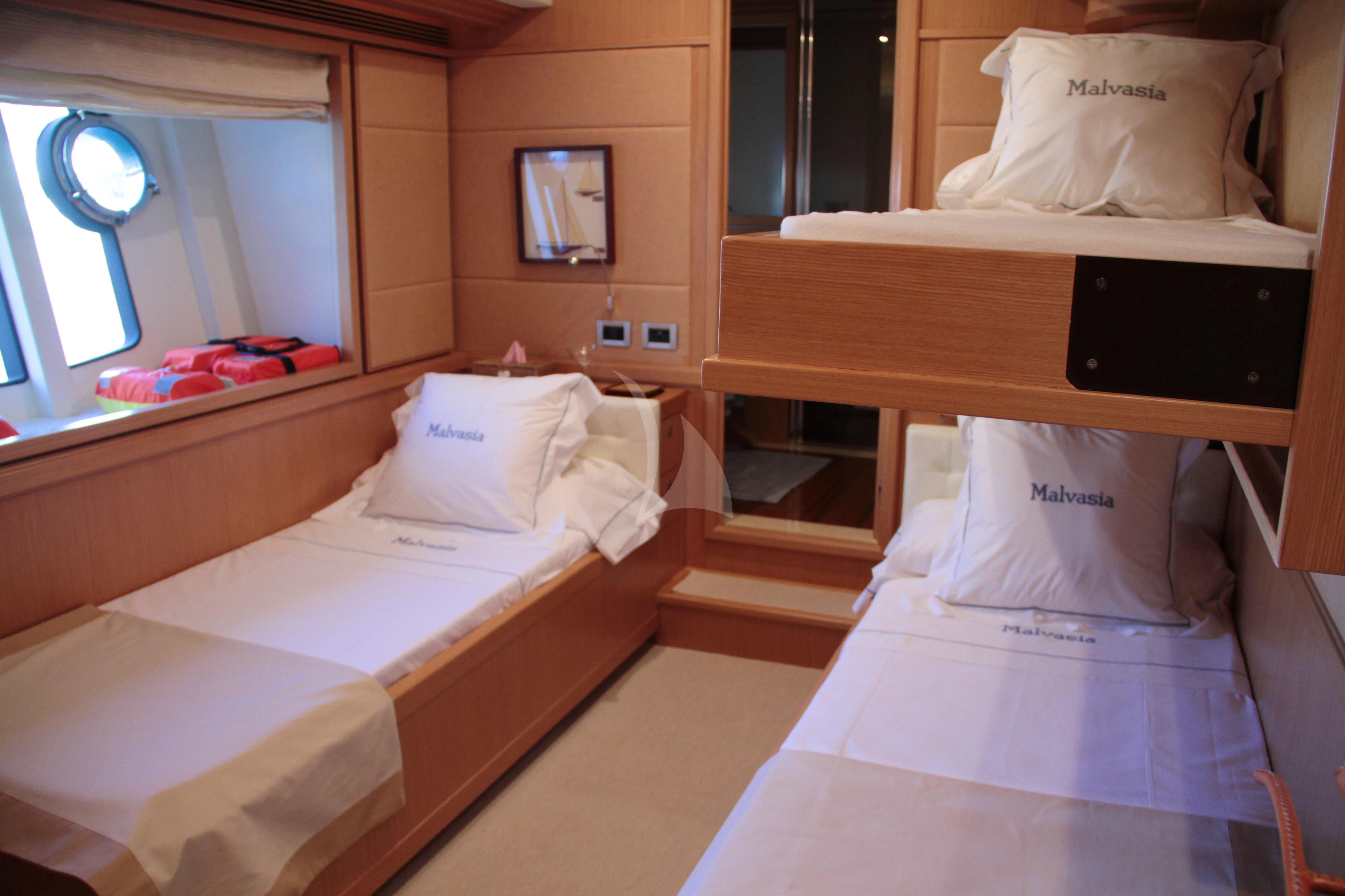 beds in a room aboard EOLIA Yacht for Sale