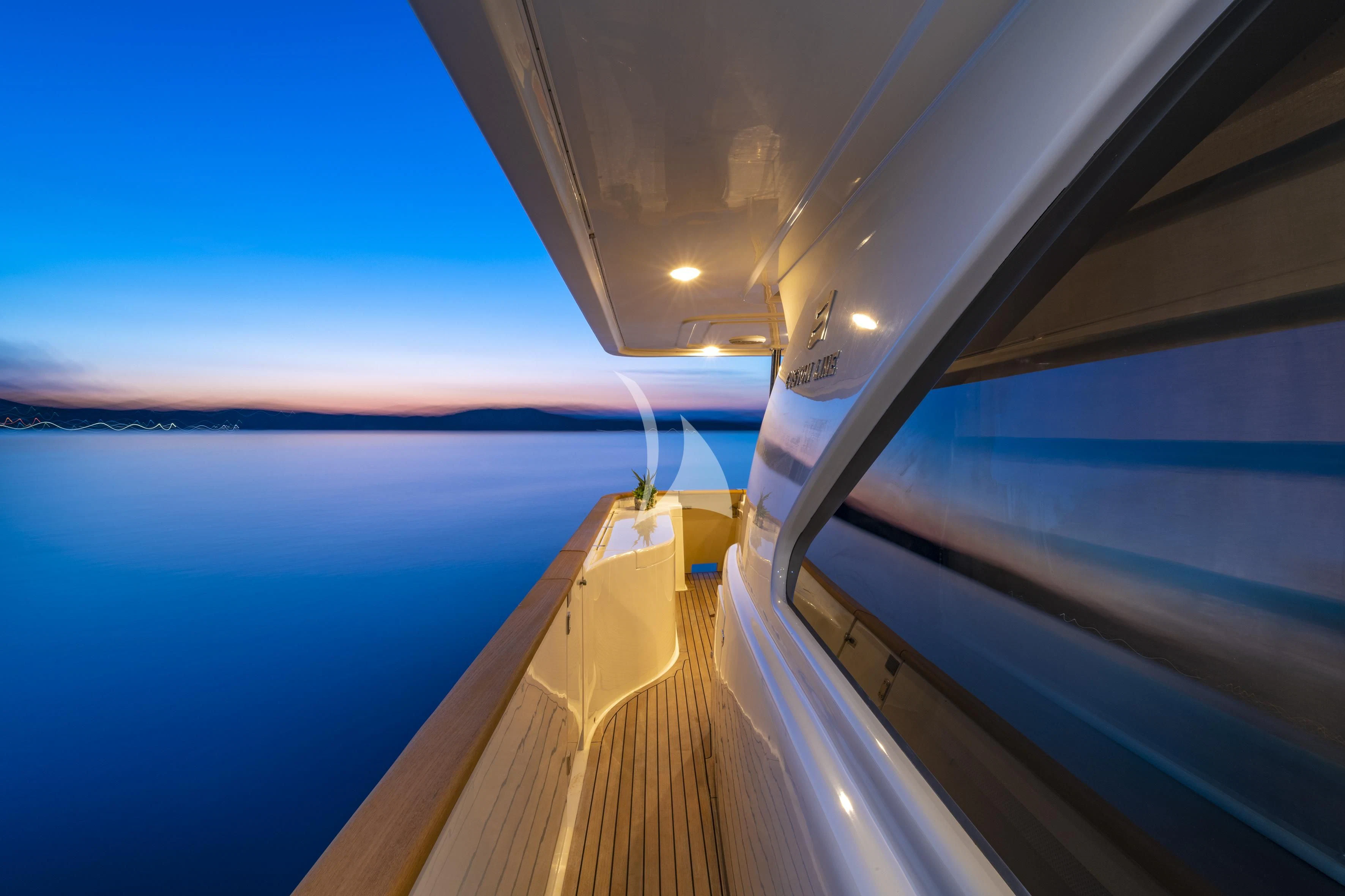 looking out of an airplane window at the water aboard EOLIA Yacht for Sale