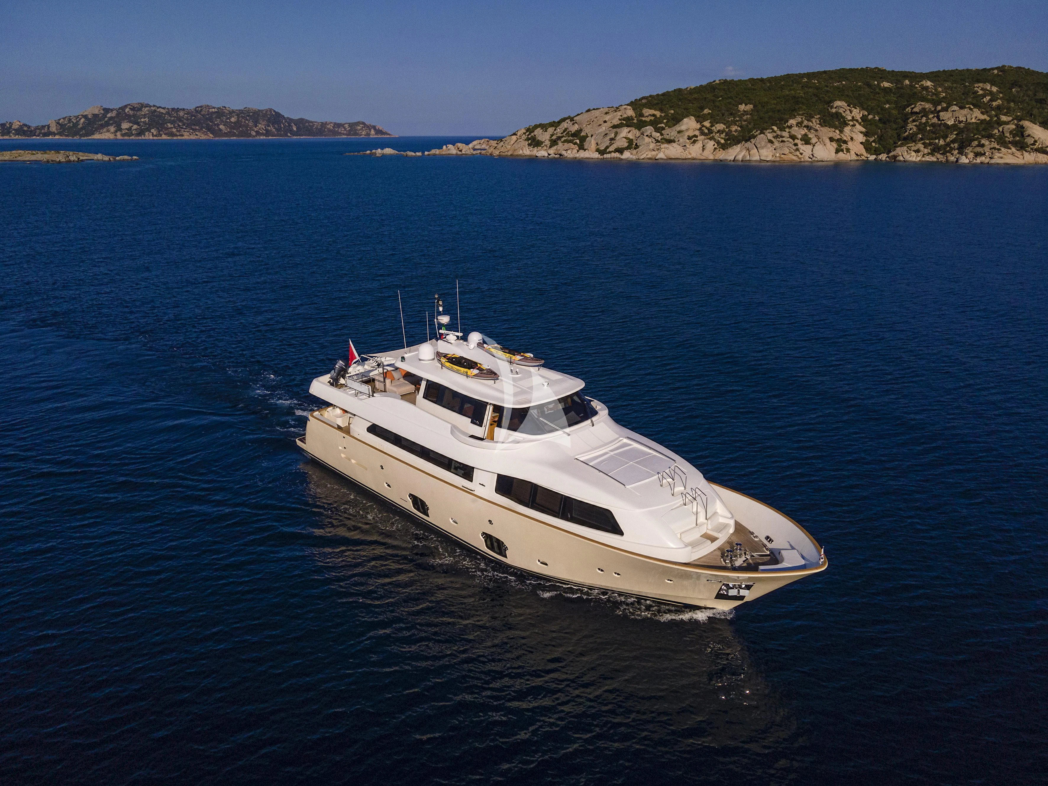 a white boat in the water aboard EOLIA Yacht for Sale