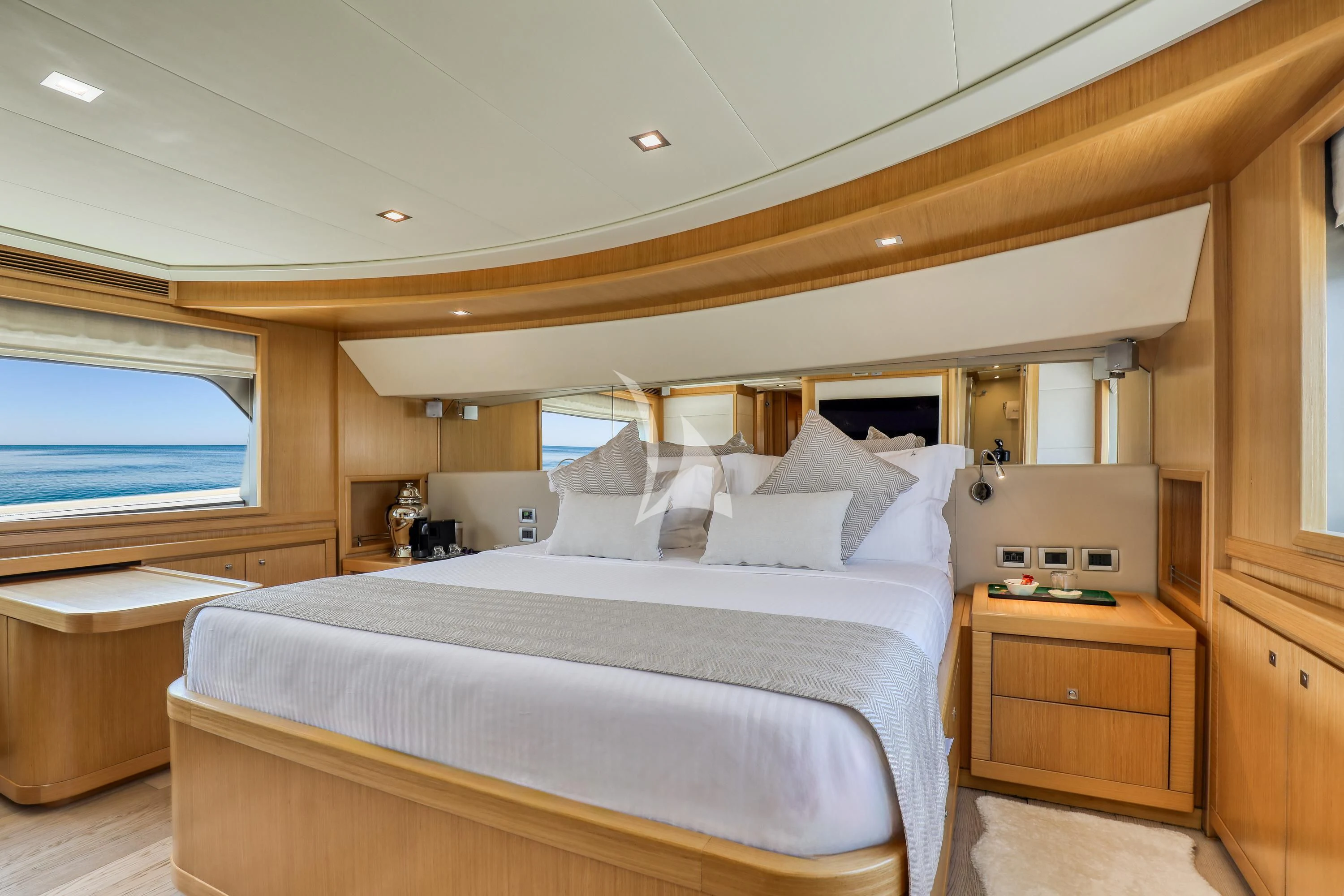 a bed in a room aboard EOLIA Yacht for Sale