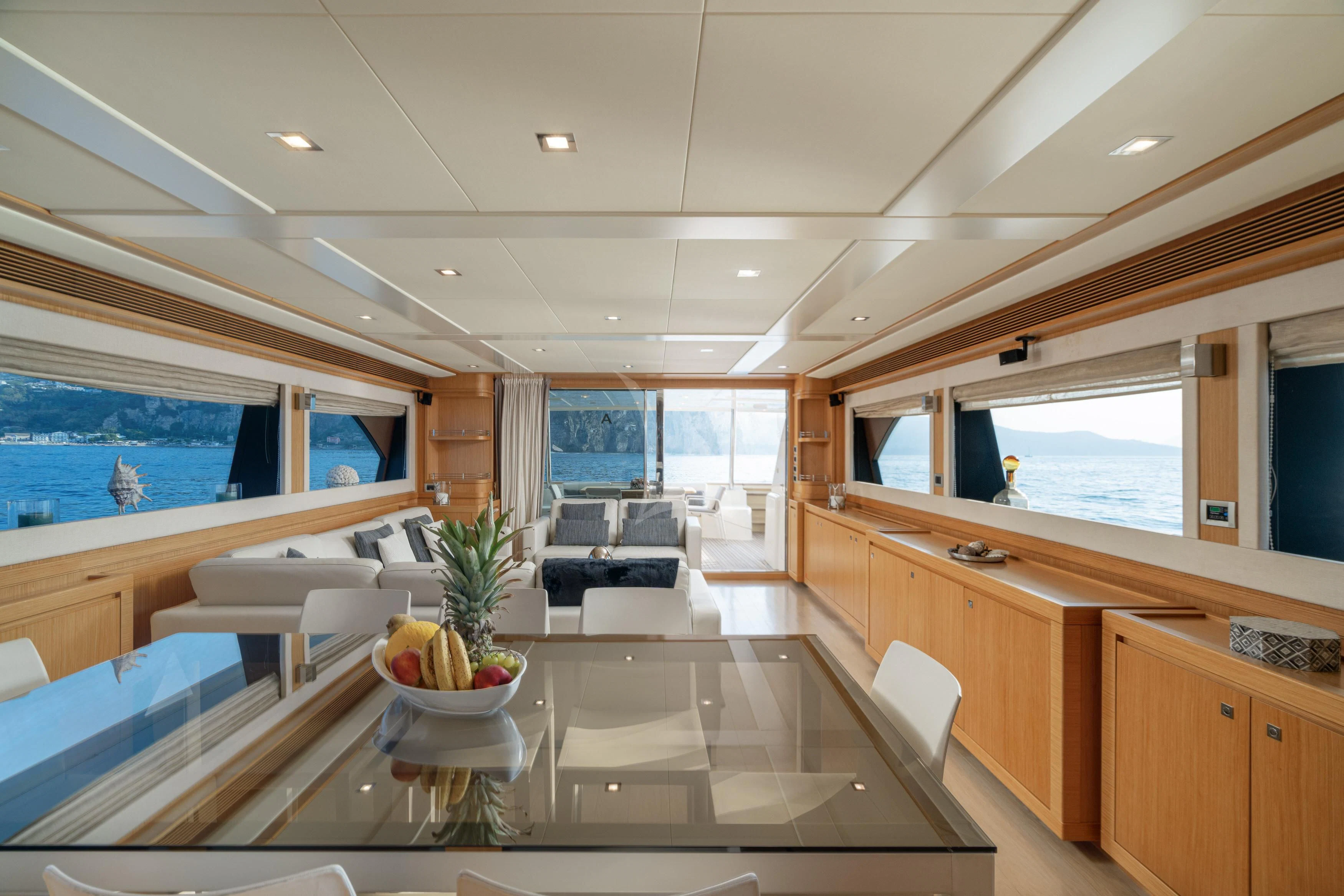 a large kitchen with a large island aboard EOLIA Yacht for Sale