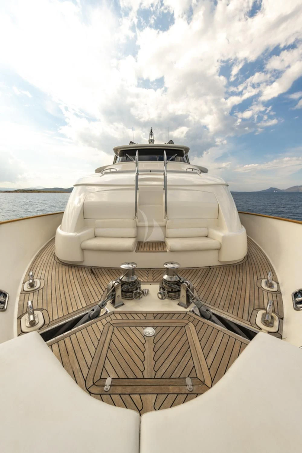 a boat on a water body aboard EOLIA Yacht for Sale