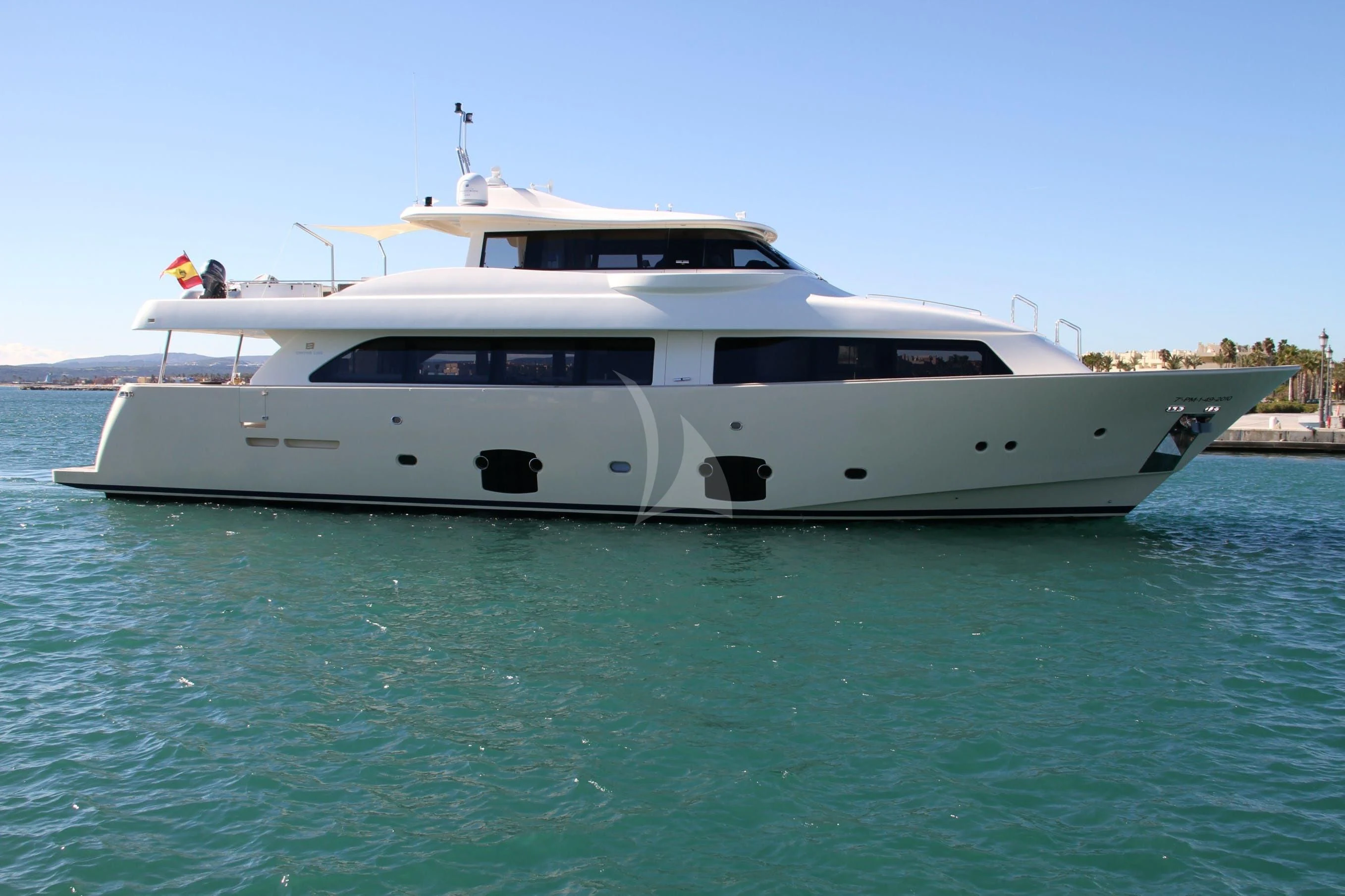 a white yacht in the water aboard EOLIA Yacht for Sale
