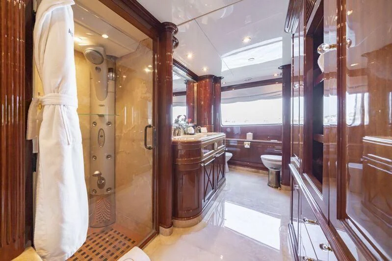 a room with a large display aboard AURA Yacht for Sale