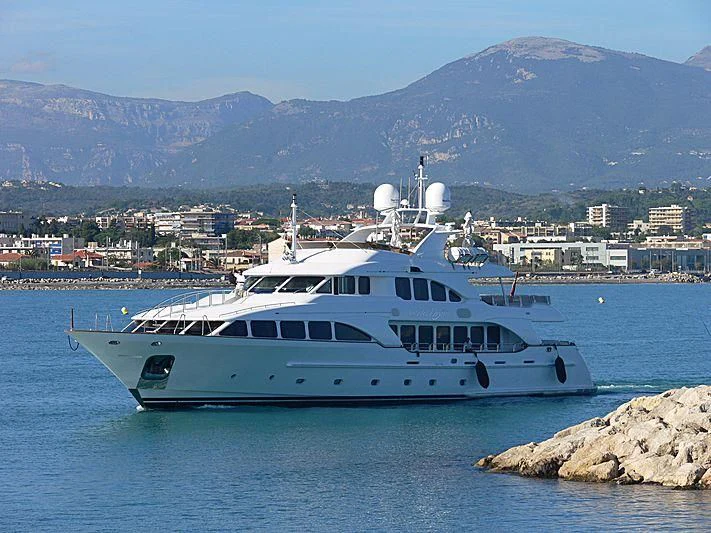 a boat on the water aboard AURA Yacht for Sale