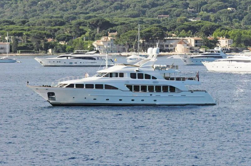 a boat in the water aboard AURA Yacht for Sale