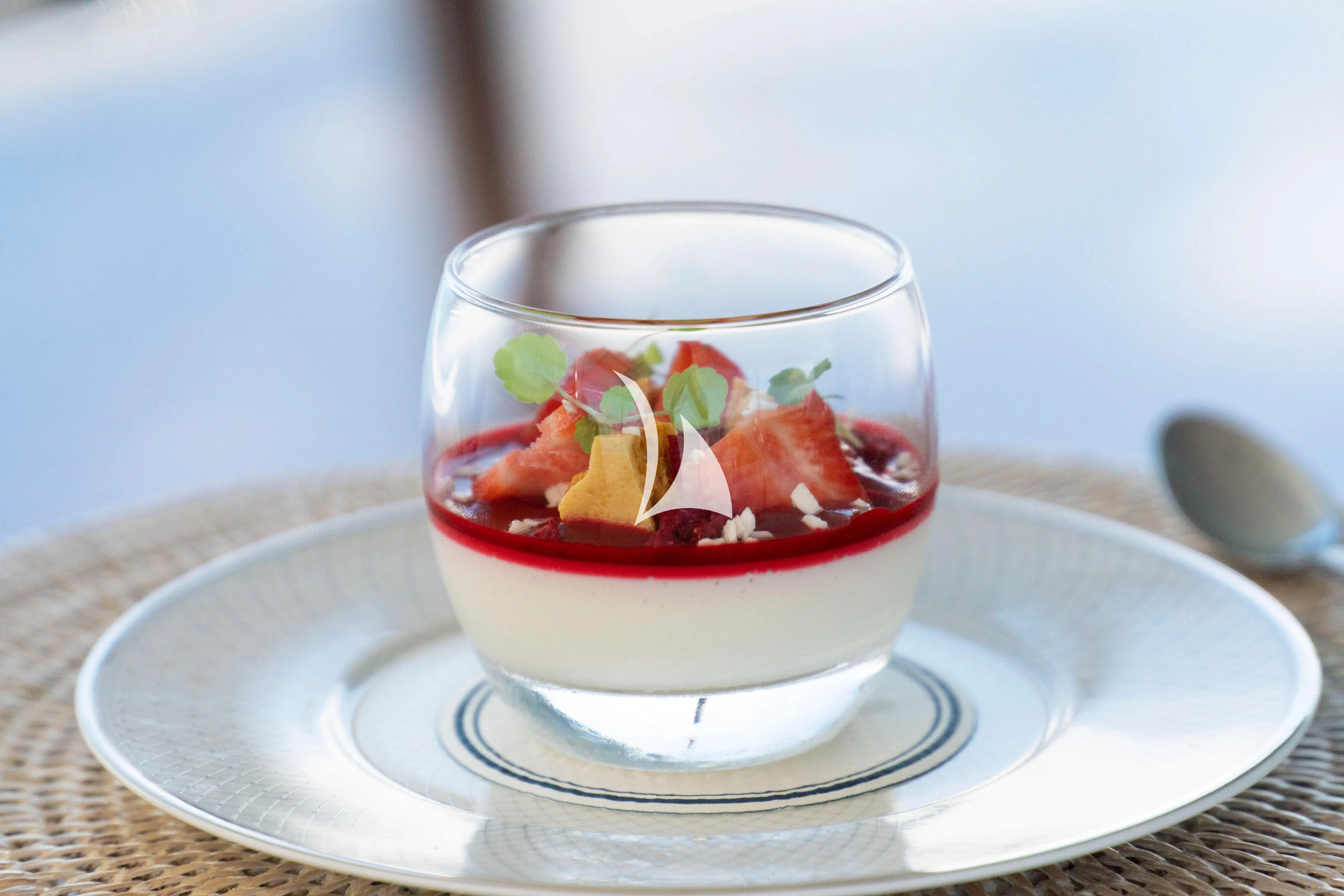 a bowl of food aboard AURA Yacht for Sale