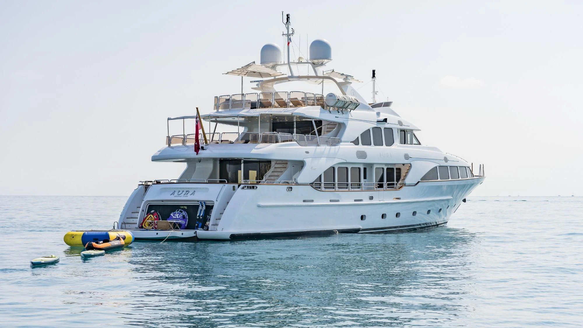 a boat on the water aboard AURA Yacht for Sale