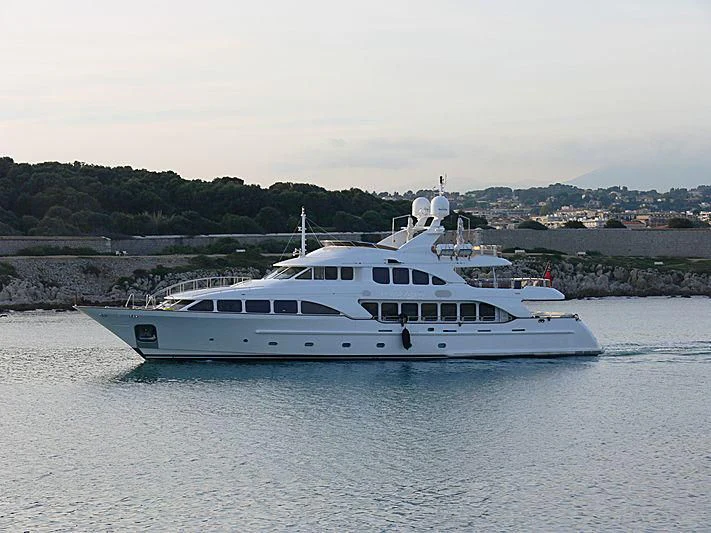 a boat on the water aboard AURA Yacht for Sale