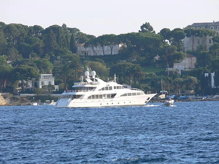 a boat on the water aboard AURA Yacht for Sale