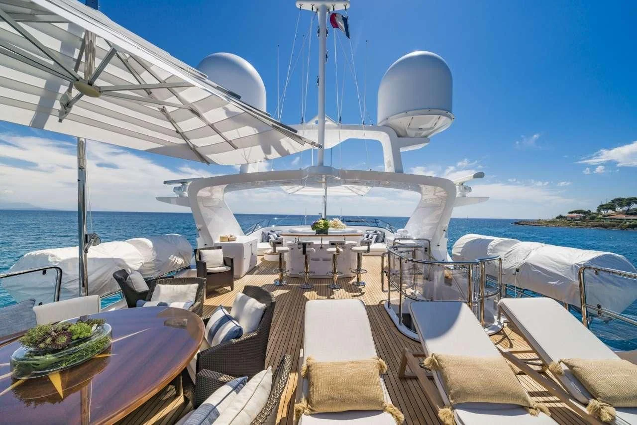 a boat on the water aboard AURA Yacht for Sale