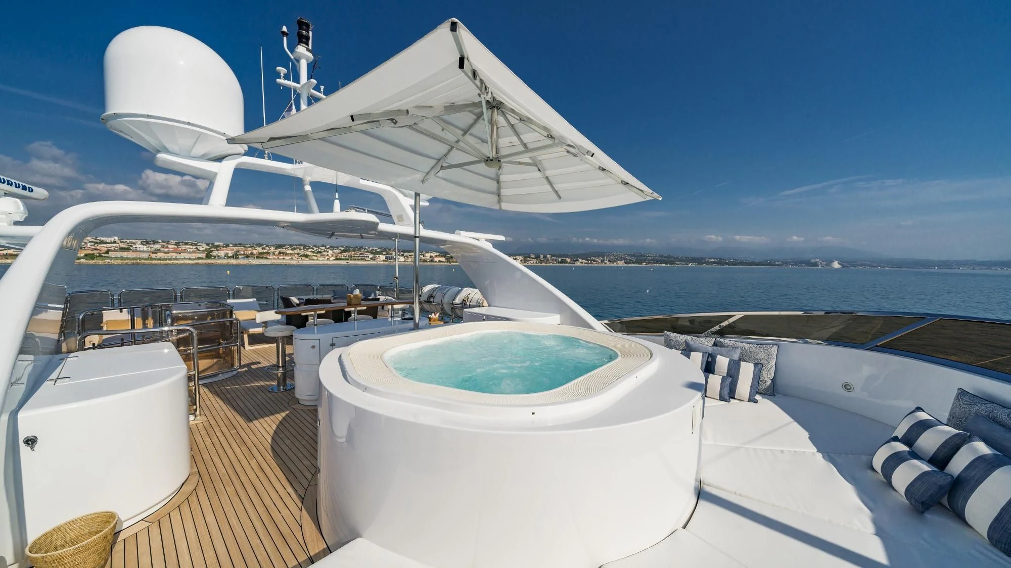 a boat on the water aboard AURA Yacht for Sale