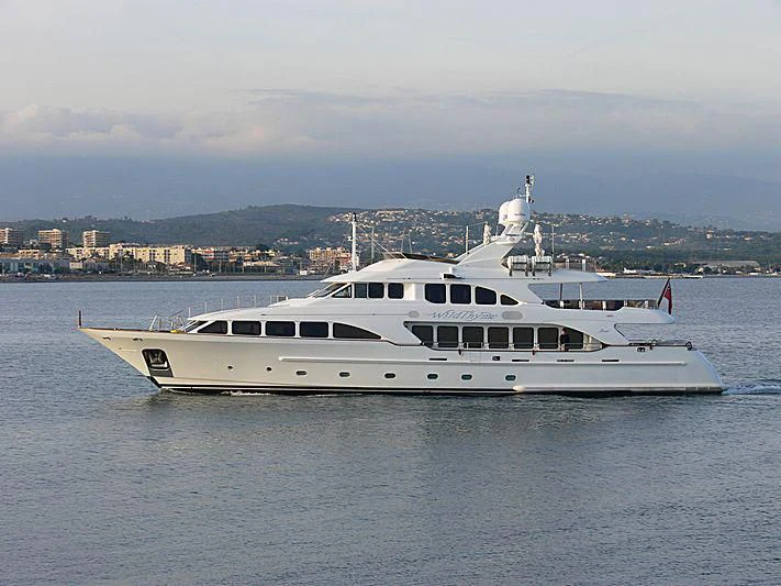 a white yacht in the water aboard AURA Yacht for Sale