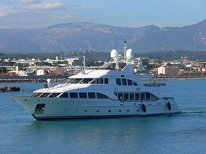 a boat on the water aboard AURA Yacht for Sale
