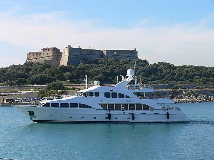 a boat in the water aboard AURA Yacht for Sale