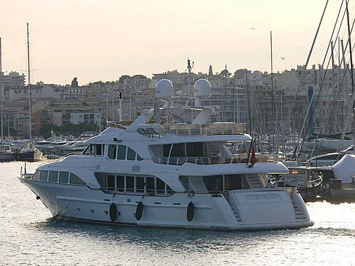 a boat in the water aboard AURA Yacht for Sale