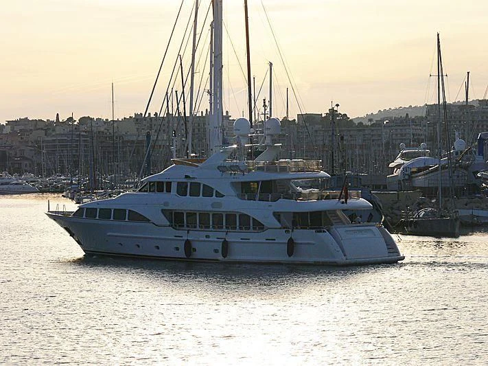 a boat in the water aboard AURA Yacht for Sale