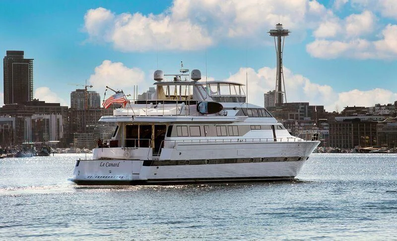a boat on the water aboard LE CANARD Yacht for Sale