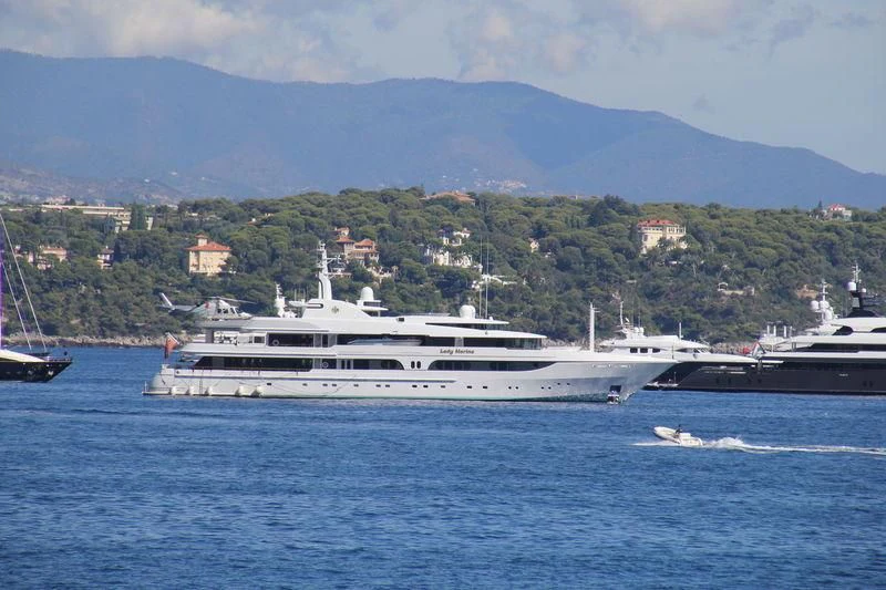 a large ship in the water aboard LADY MARINA Yacht for Sale
