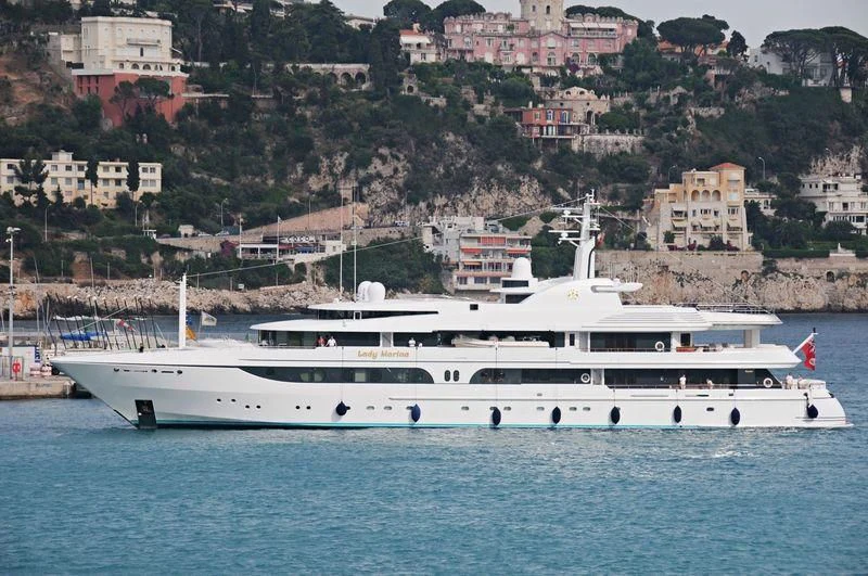 a large white boat on the water aboard LADY MARINA Yacht for Sale