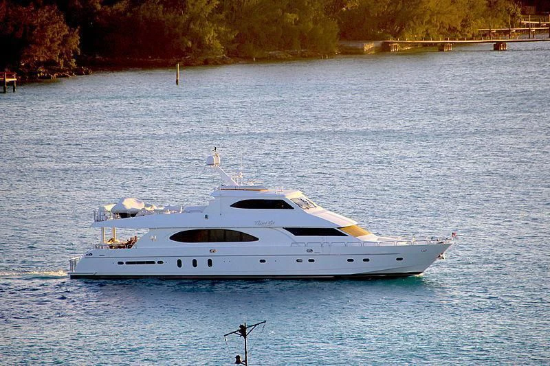 a white yacht in the water aboard OCEANS I Yacht for Sale