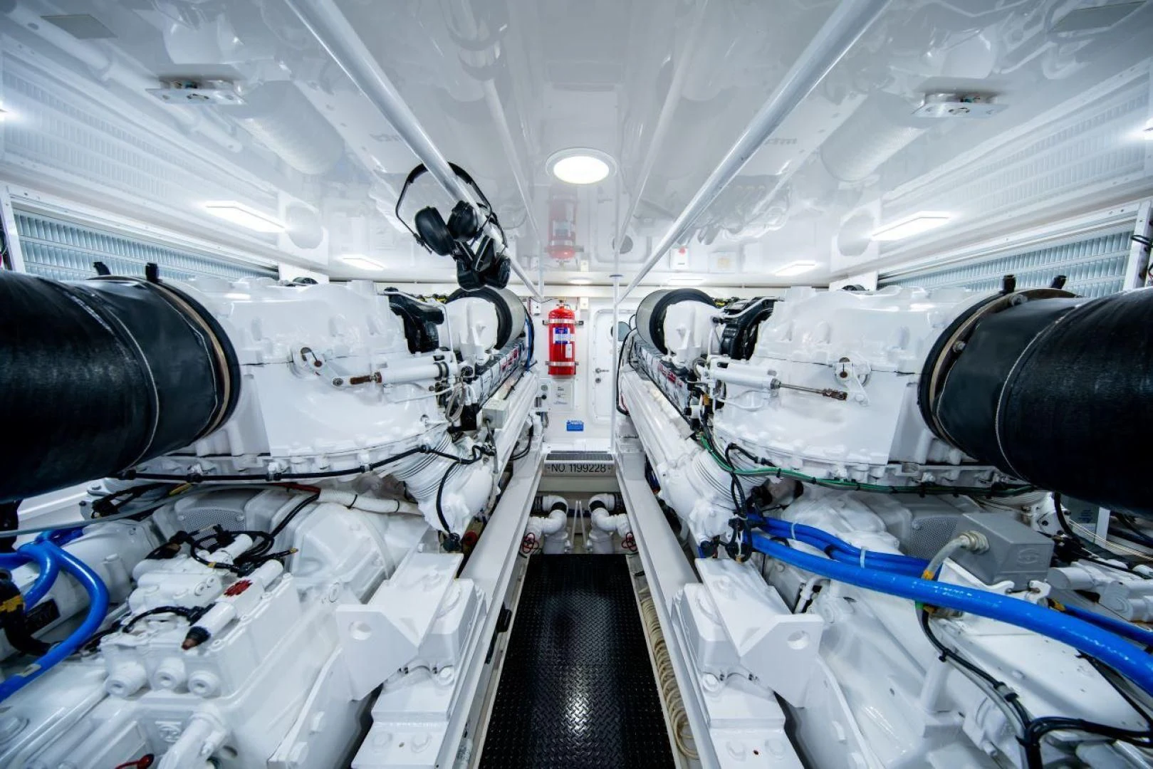 a large white room with pipes and tubes aboard SALT7 Yacht for Sale