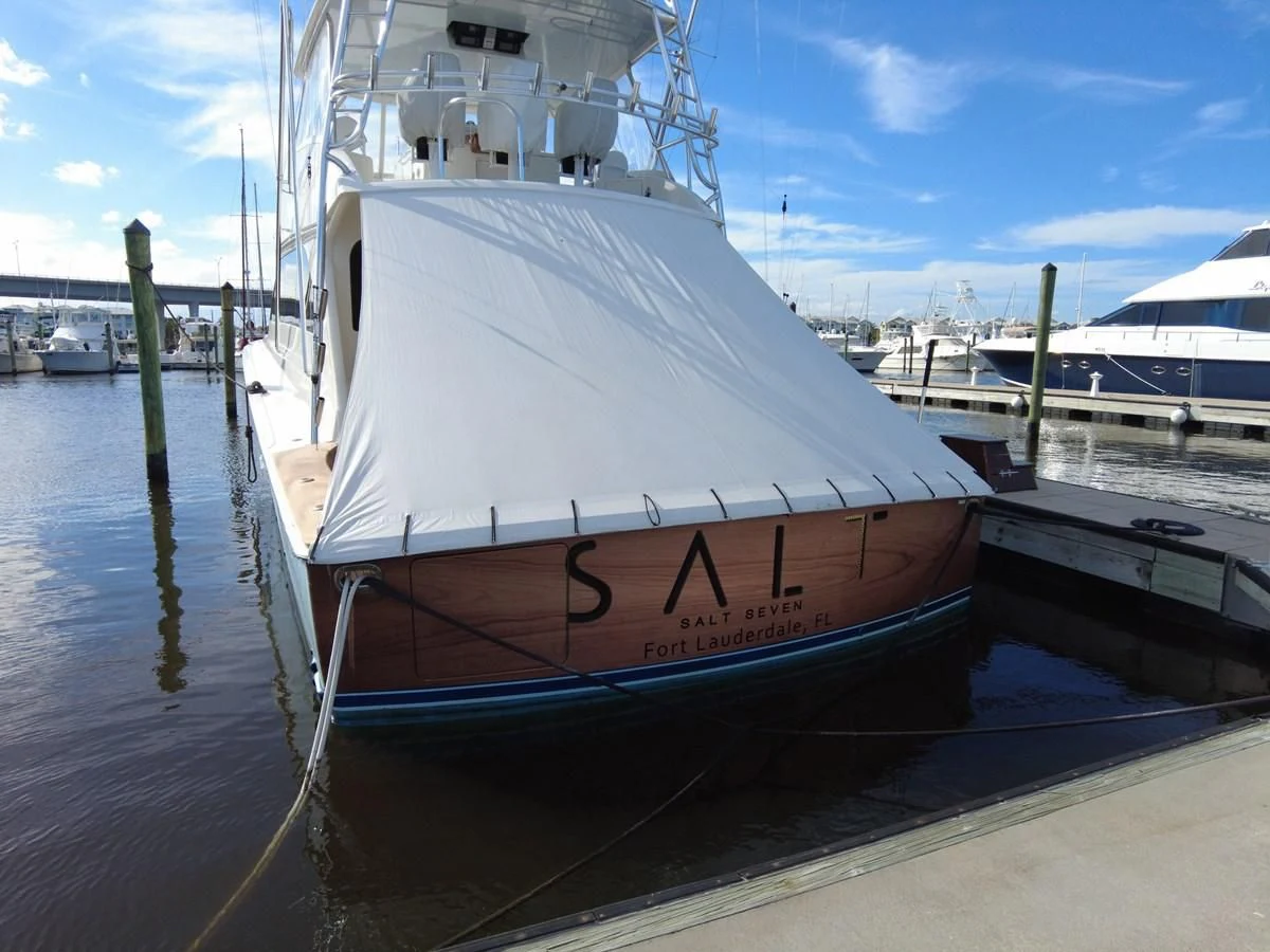 a boat docked at a pier aboard SALT7 Yacht for Sale