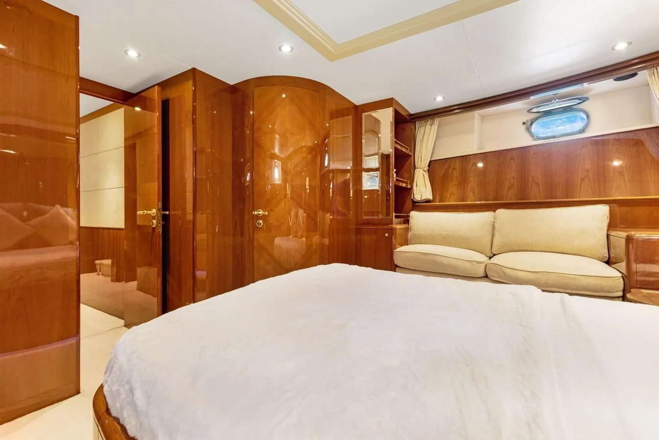 a bed in a room aboard CRISTALES Yacht for Sale