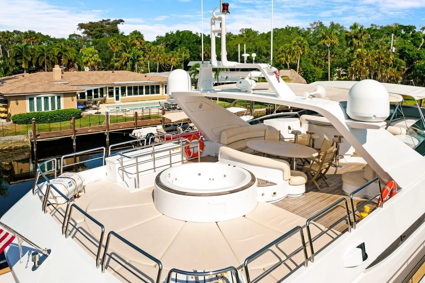 a large white satellite dish on a roof aboard CRISTALES Yacht for Sale