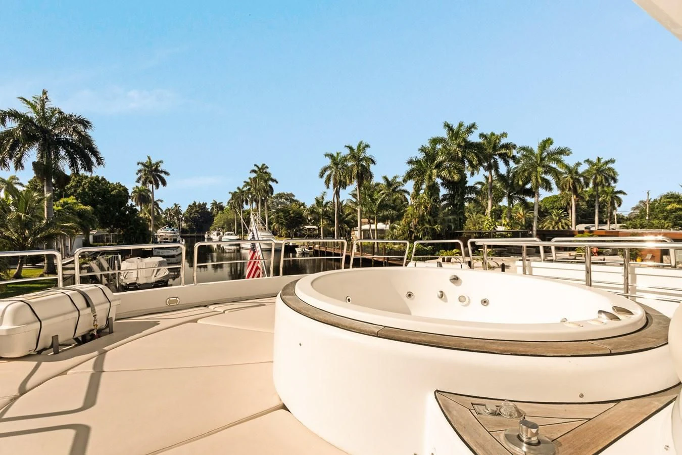 a pool with a large white tub aboard CRISTALES Yacht for Sale