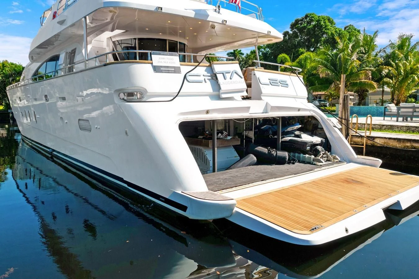 a boat docked at a pier aboard CRISTALES Yacht for Sale