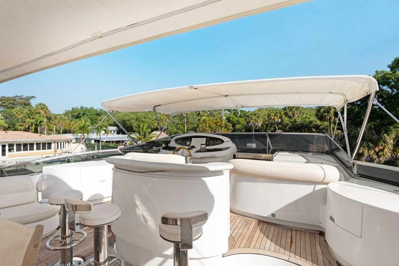 a white tent with a white roof aboard CRISTALES Yacht for Sale