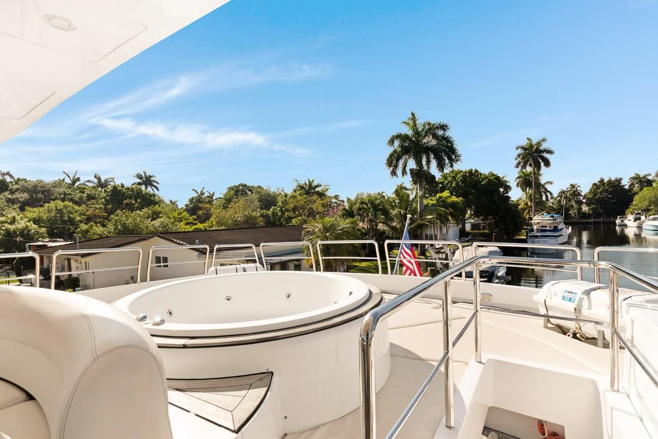 a deck with chairs and tables on it aboard CRISTALES Yacht for Sale