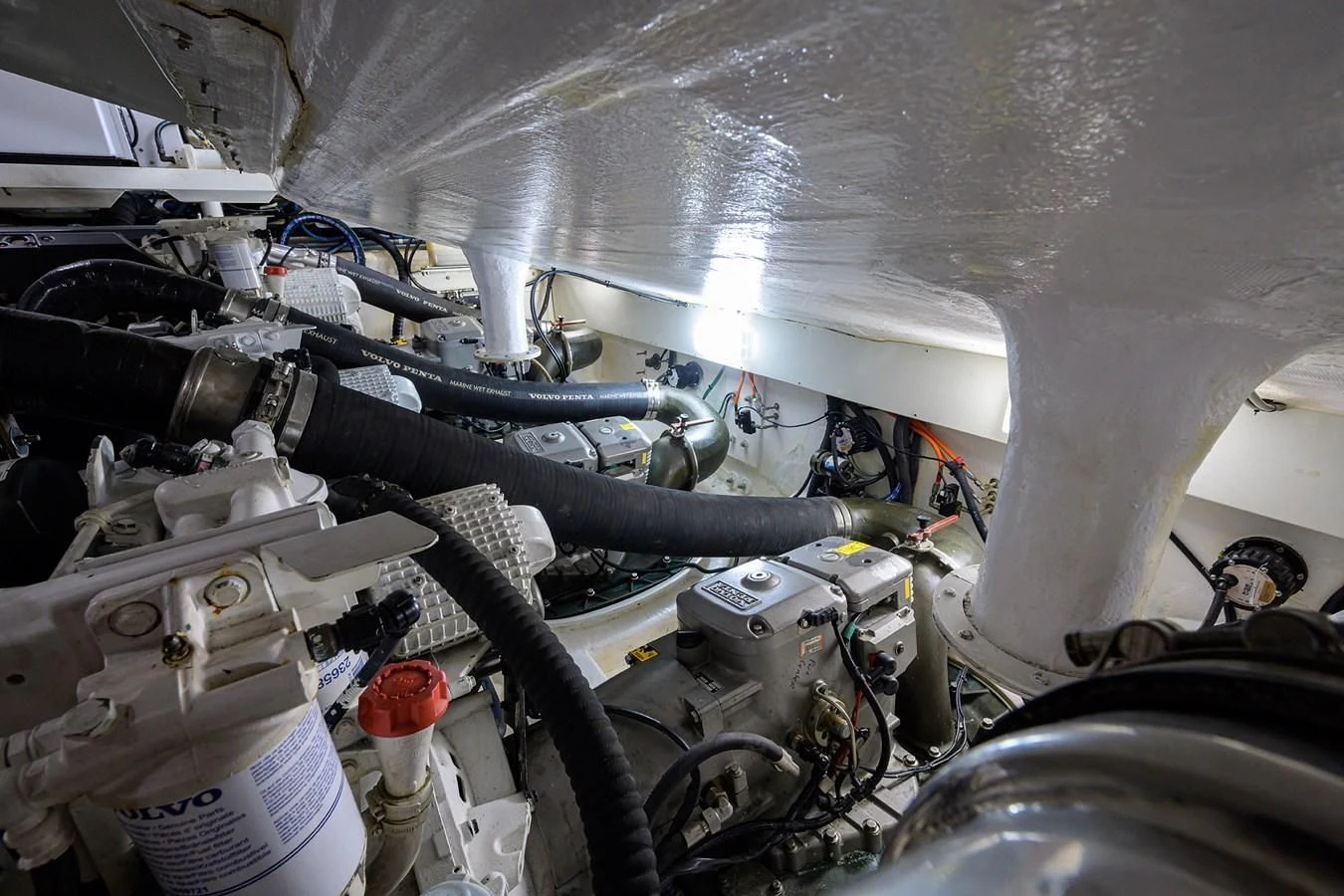 a car engine with a hood aboard LADY NADIA Yacht for Sale