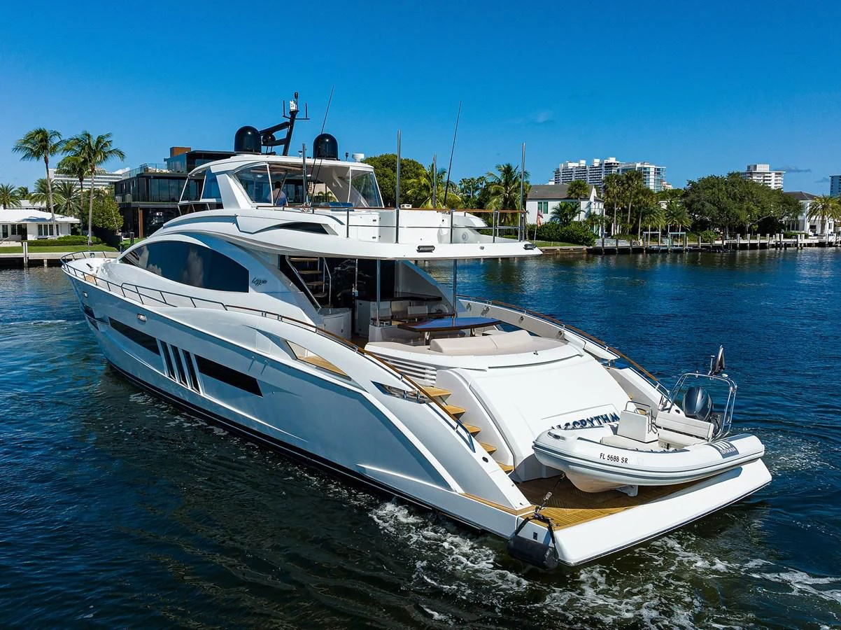 a white boat on the water aboard LADY NADIA Yacht for Sale