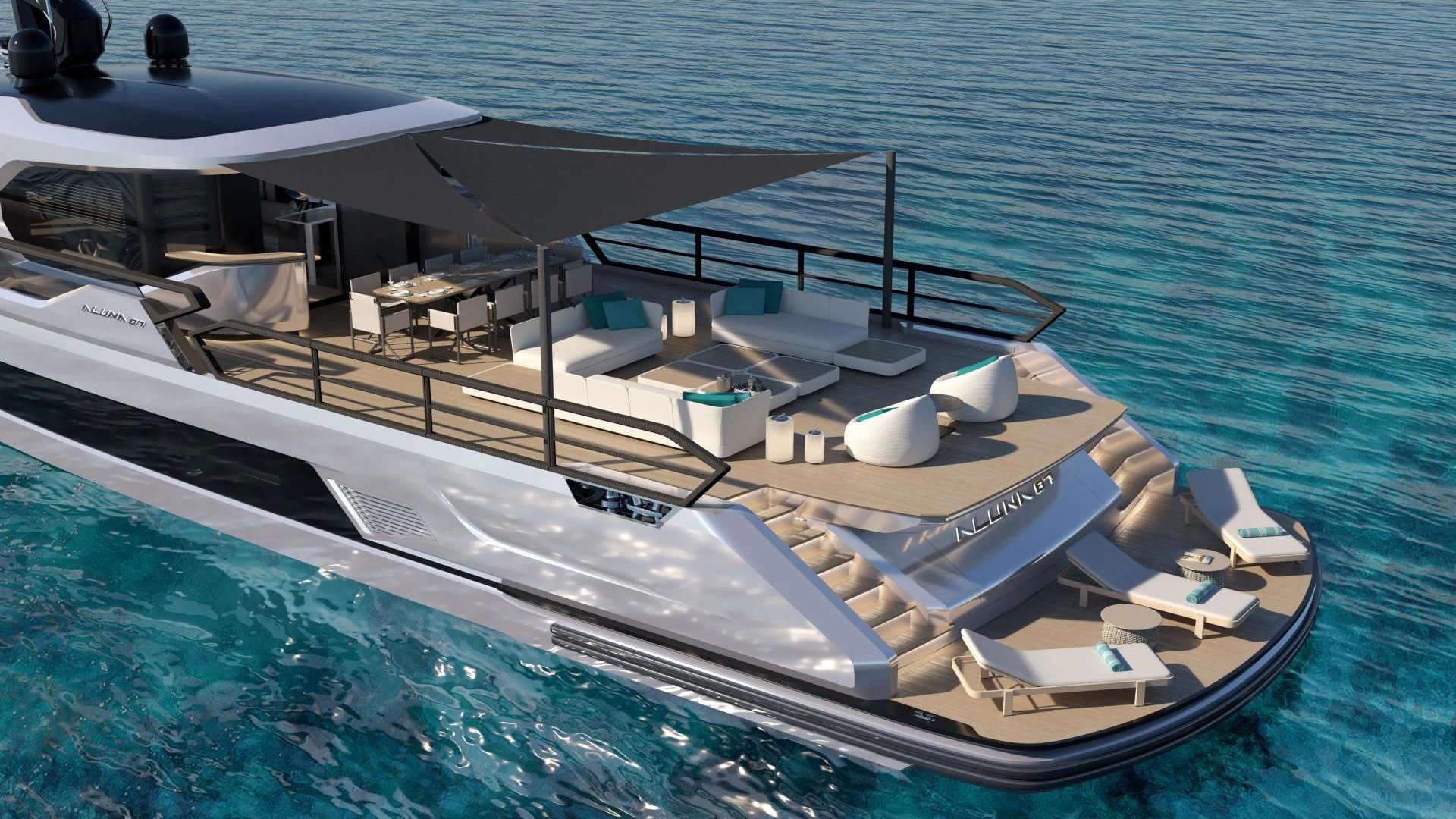 a ship on the water aboard PROJECT ALUNA 87 Yacht for Sale