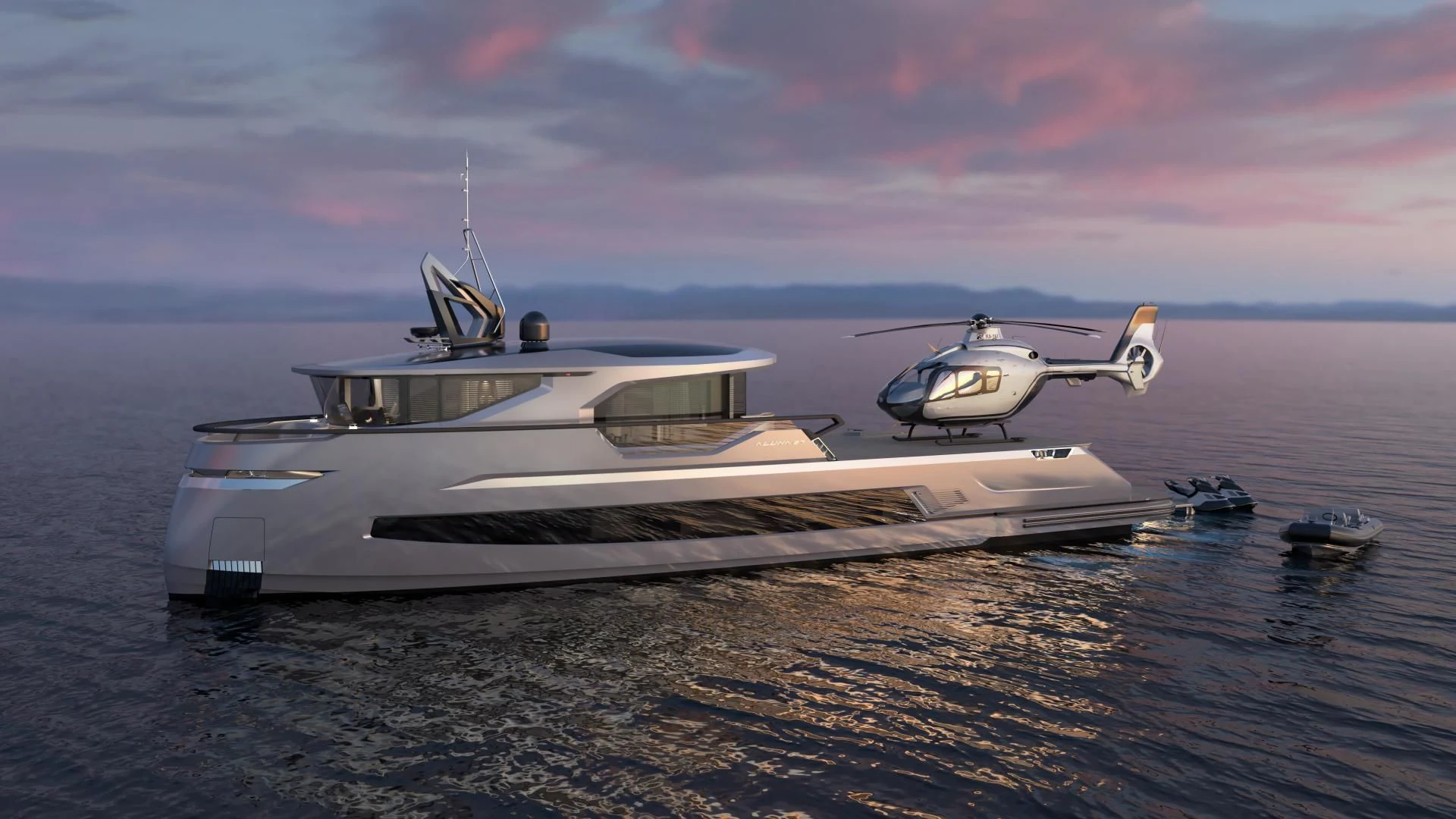 a boat in the water with a plane flying by aboard PROJECT ALUNA 87 Yacht for Sale