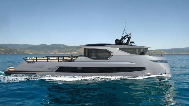 a boat on the water aboard PROJECT ALUNA 87 Yacht for Sale