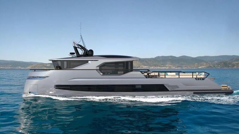 a boat in the water aboard PROJECT ALUNA 87 Yacht for Sale