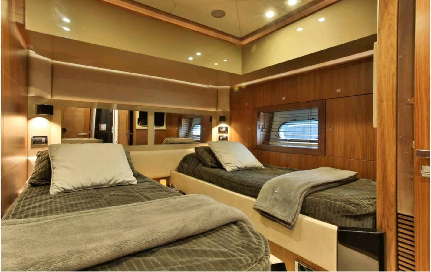 a room with two beds aboard JAX OF IBIZA Yacht for Sale