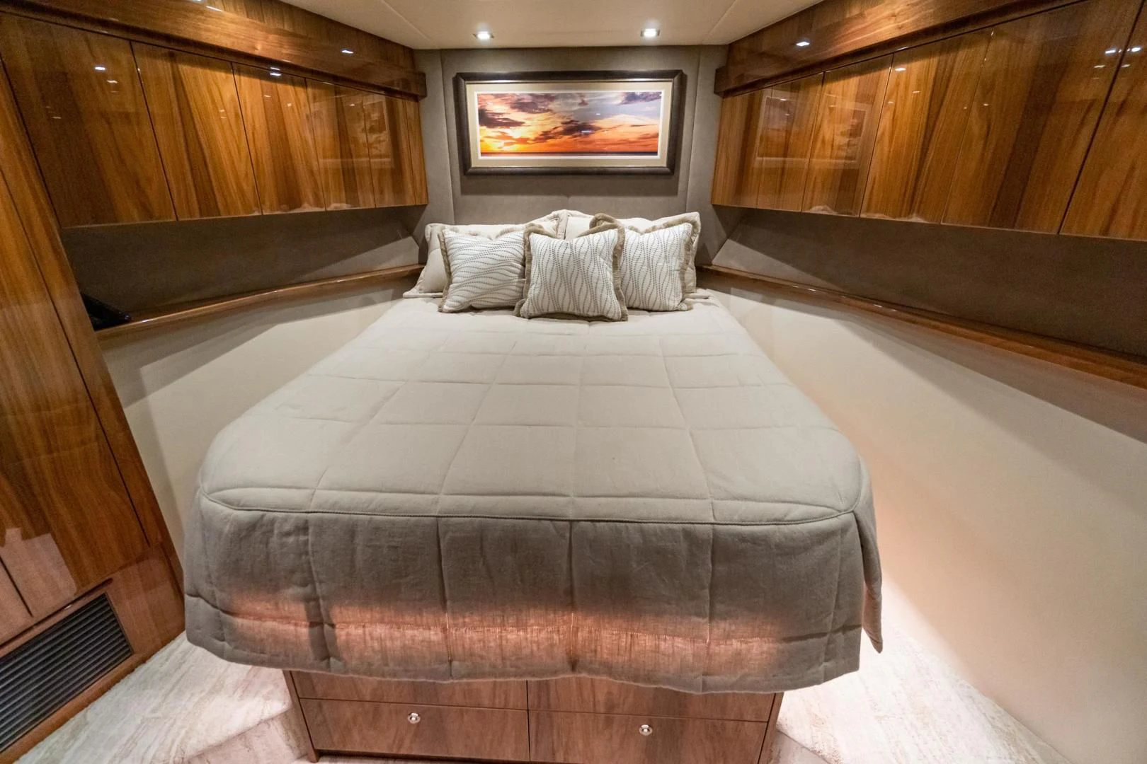 a bed in a room aboard TAG TEAM Yacht for Sale