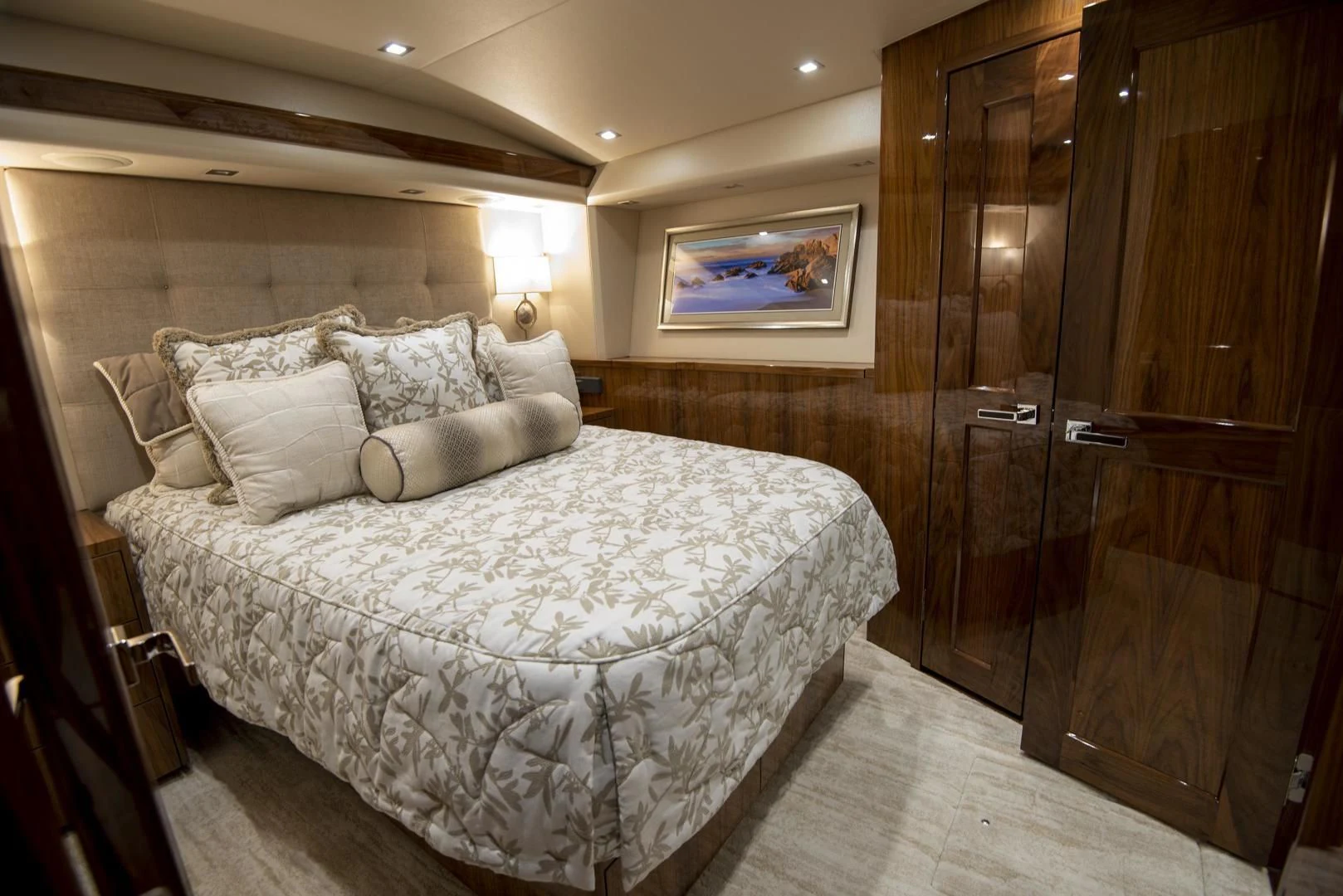 a bed in a room aboard TAG TEAM Yacht for Sale