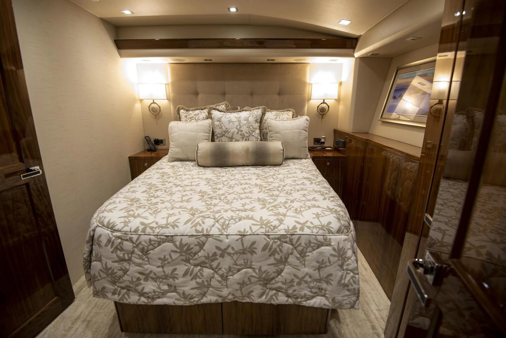 a large bed in a hotel room aboard TAG TEAM Yacht for Sale