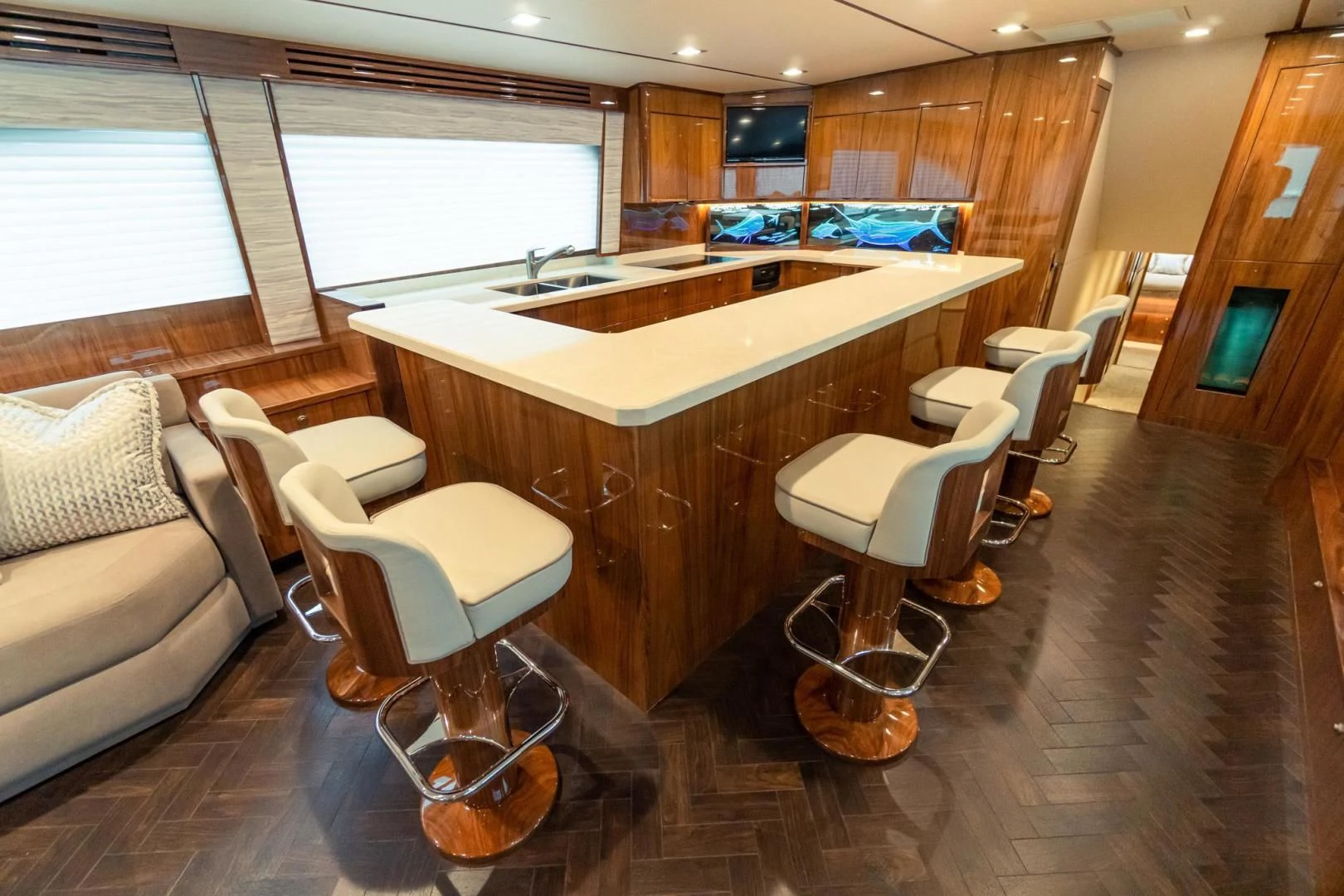 a room with a couch and a table and chairs aboard TAG TEAM Yacht for Sale