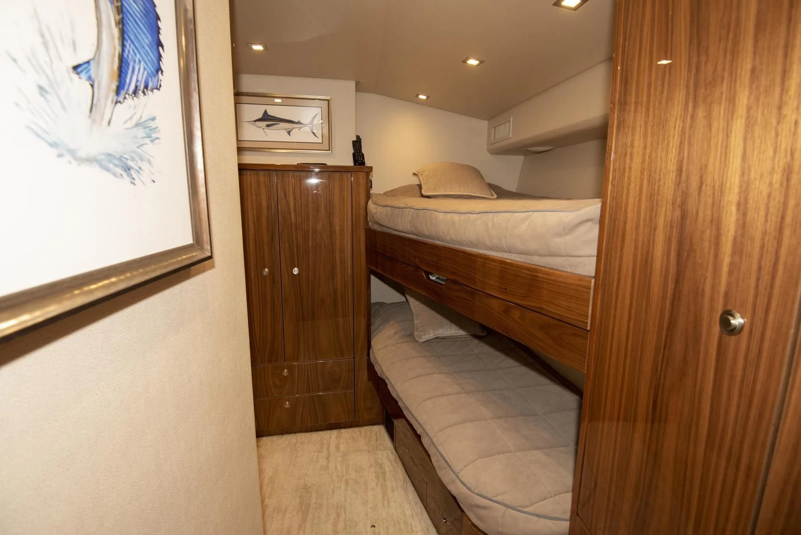 a room with a bed and a closet aboard TAG TEAM Yacht for Sale
