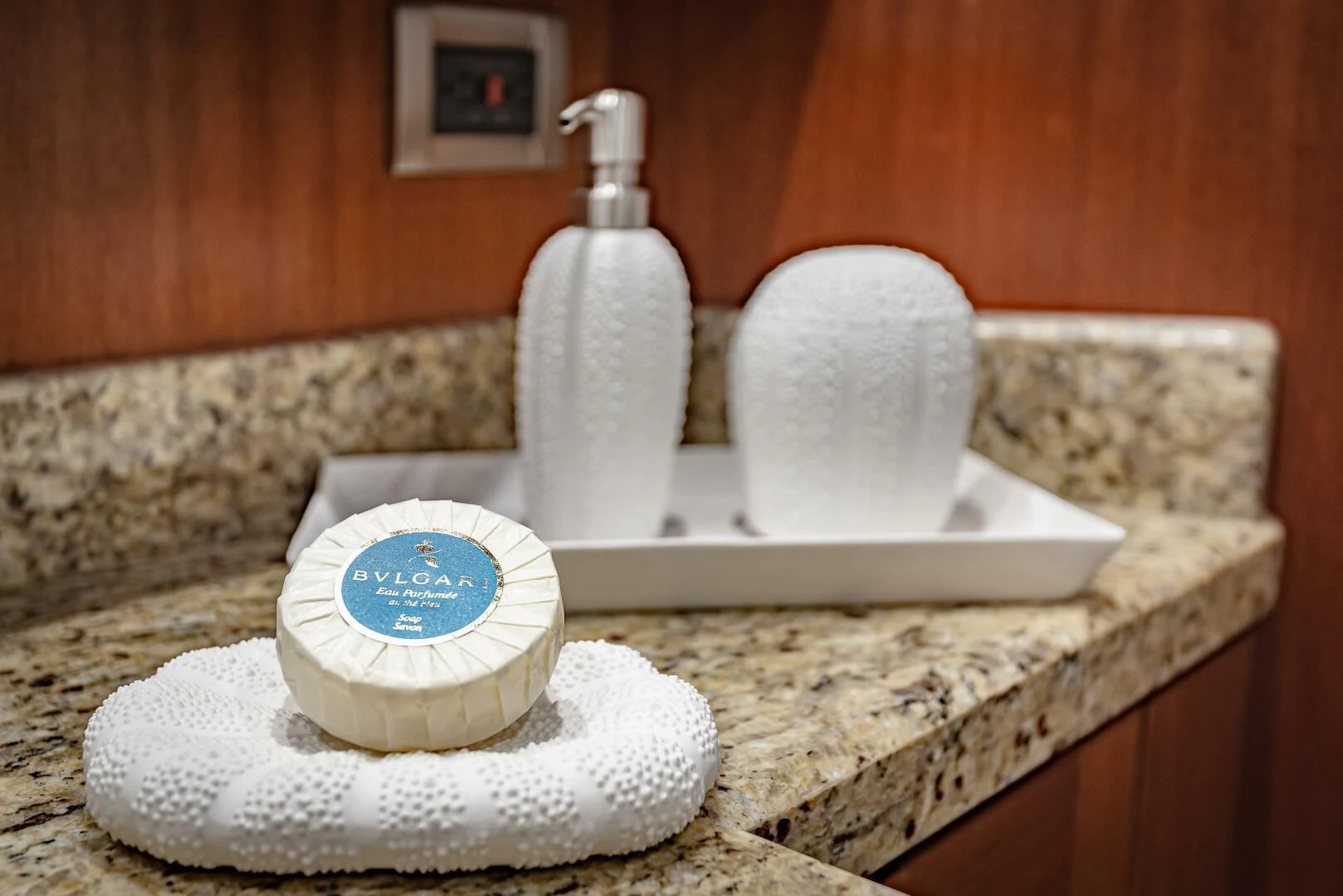 a toilet paper roll on a counter aboard RHYTHM'N BLUES Yacht for Sale